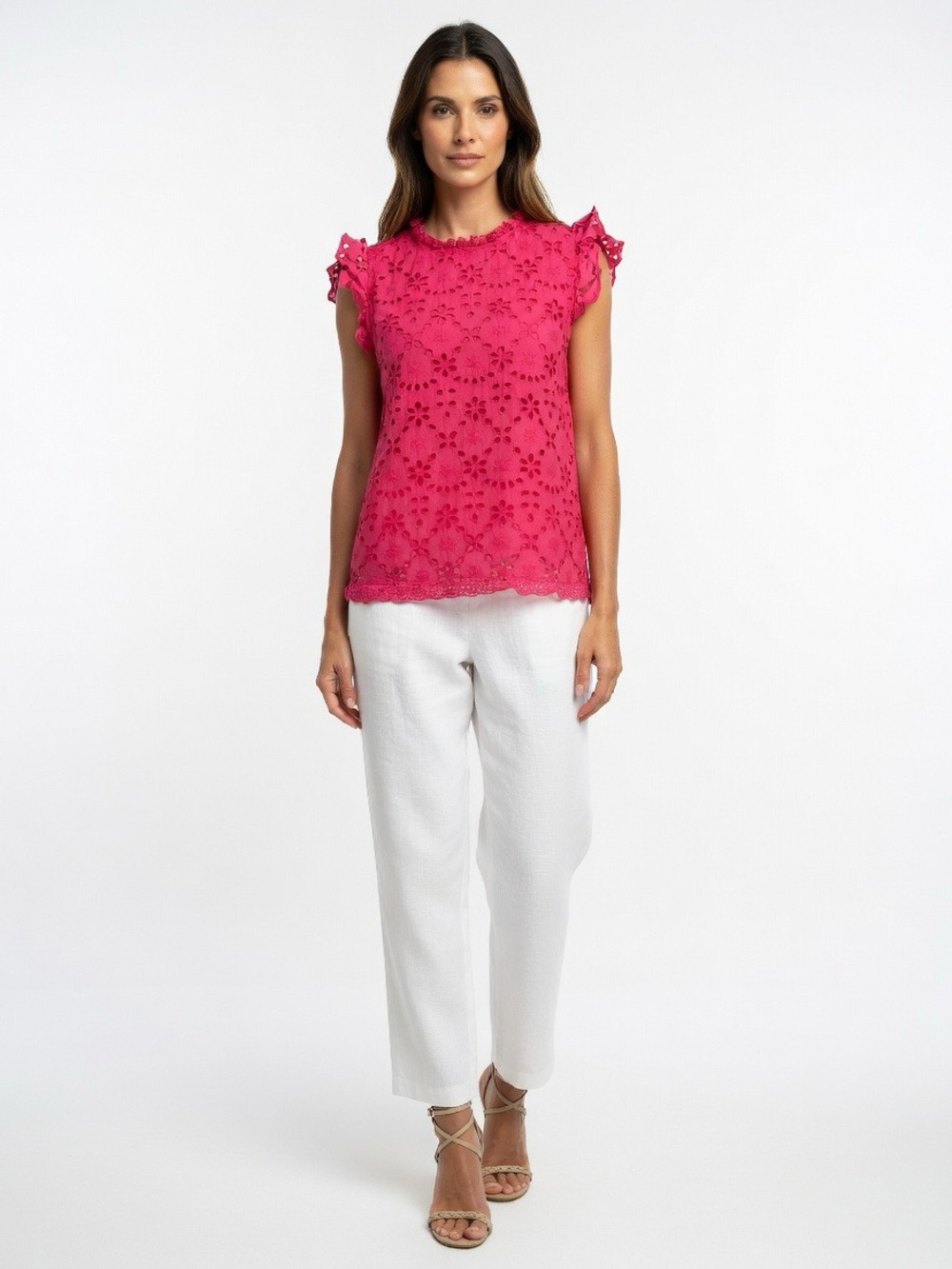 House of Harlow 1960 Pink Eyelet Ruffle Top